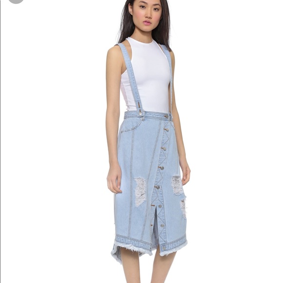 suspender denim skirt